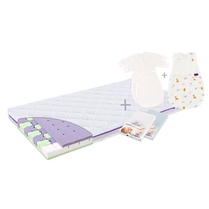 Starter set for boys with butterfly premium mattress sleeping bag and fitted sheets jersey white and blue