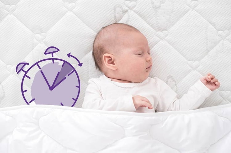 Baby schlafend im Baby mit gezeichneter Uhr