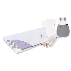 Träumeland Willkommenspaket Unisex mit Premium Matratze Butterfly Schlafsack und Spannbettlaken Jersey weiß und grau