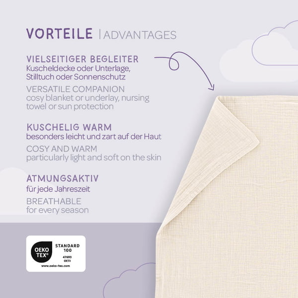 Manta Bebé Algodón Muselina Manta Para Gatear Julius Zöllner 95x135cm - Algodón Muselina 100% Certificado Oeko-Tex Manta Gatear Julius Zöllner