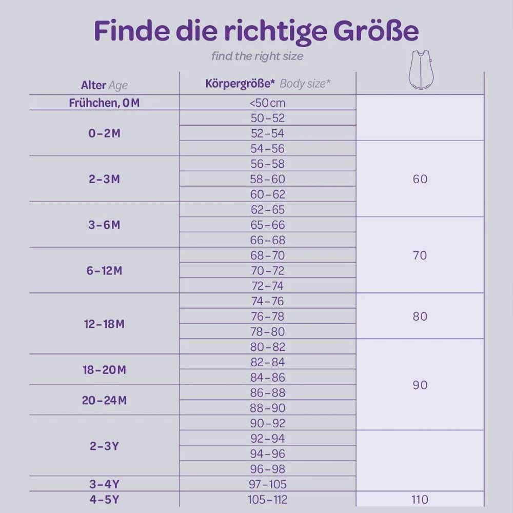 Sommerschlafsack Baby Größentabelle