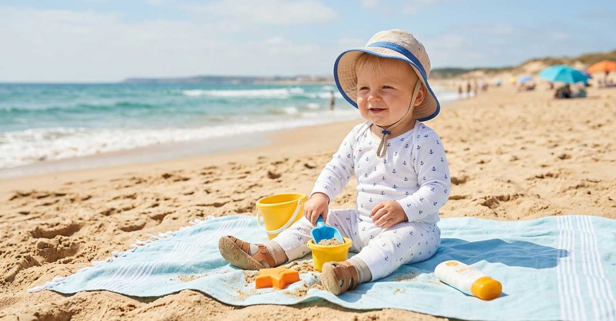Sonnenschutz Baby Sommer - Baby am Strand