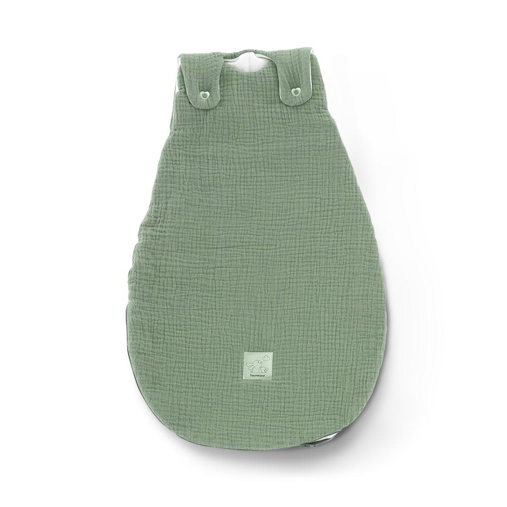 Ganzjahres-Schlafsack Baumwoll-Musselin salbei grün