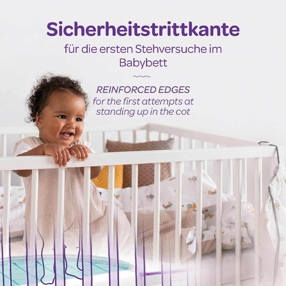 Sicherheitstrittkante für Stehversuche im Babybett
