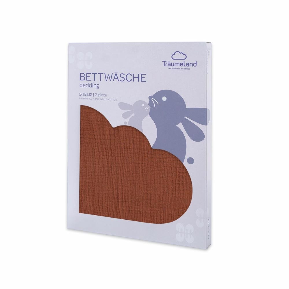 Cotton muslin bedding terracotta with packaging