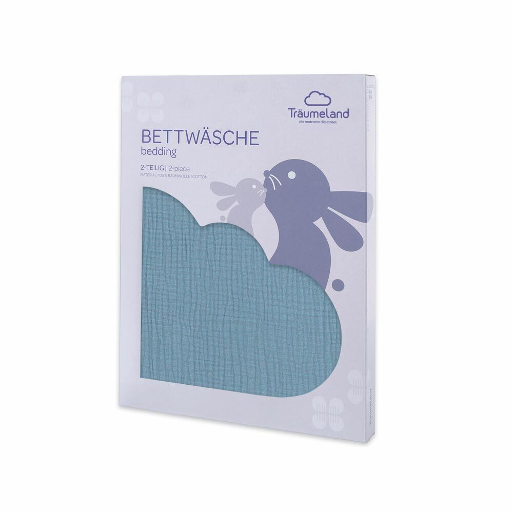 Cotton muslin bedding denim blue with packaging