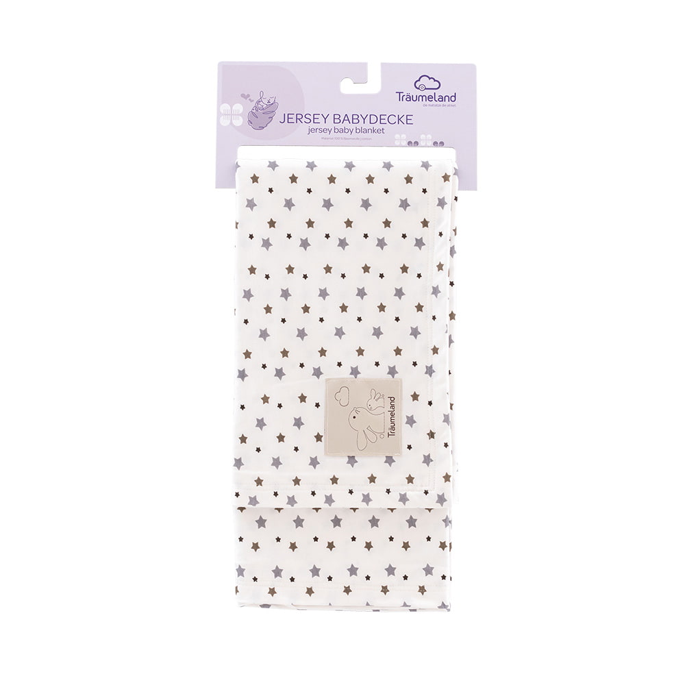 Babydecke Jersey weiß mit grauen Sternen Verpackung