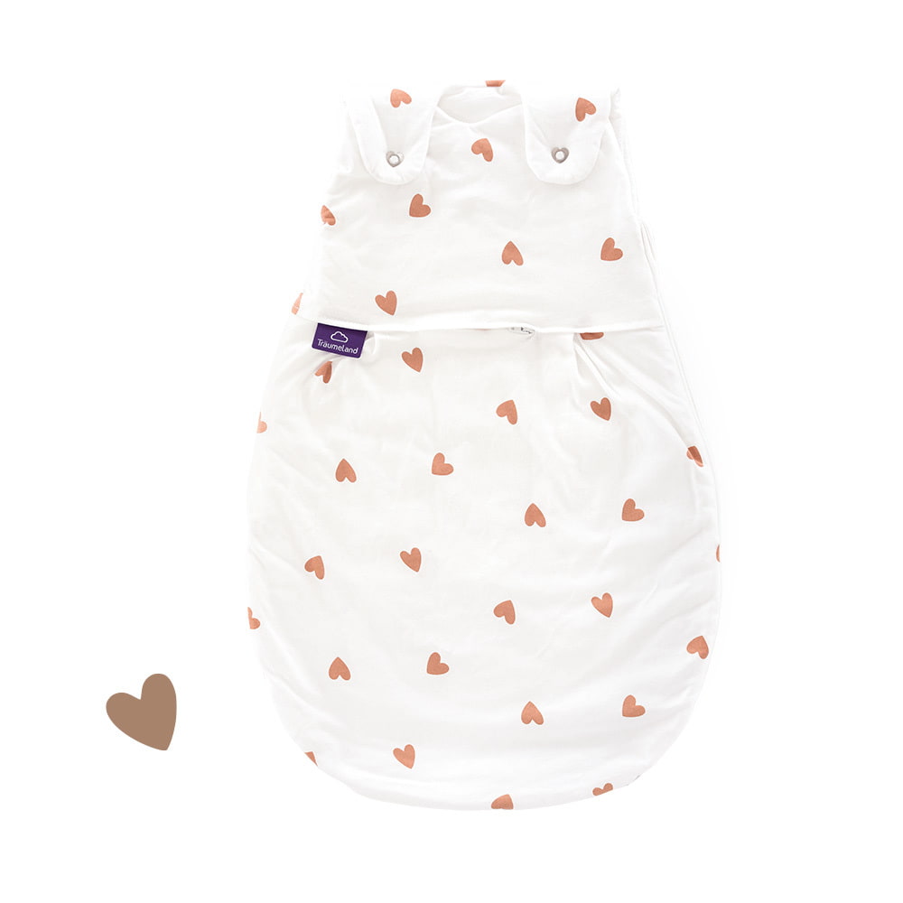 Schlafsack Baby Ganzjahr mit braunen Herzen