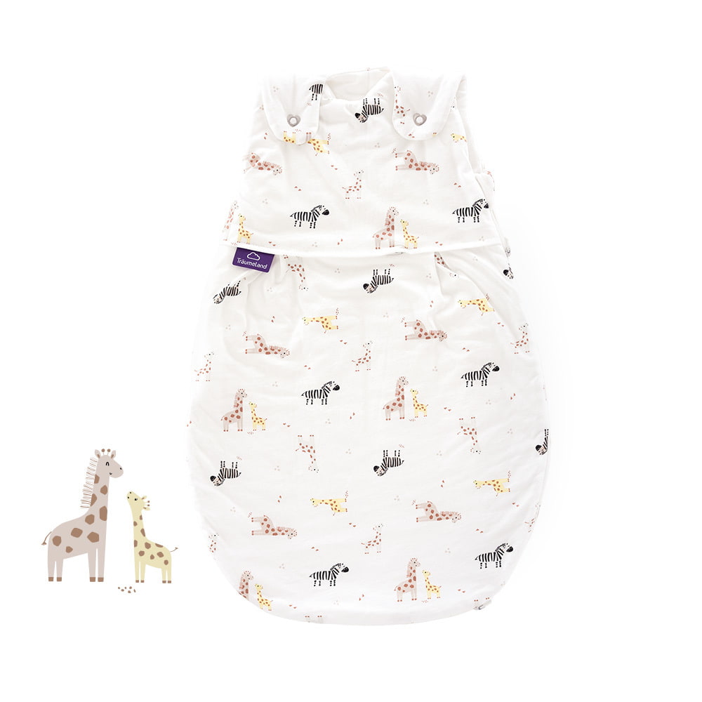 Schlafsack Baby Ganzjahr mit Zebras und Giraffen