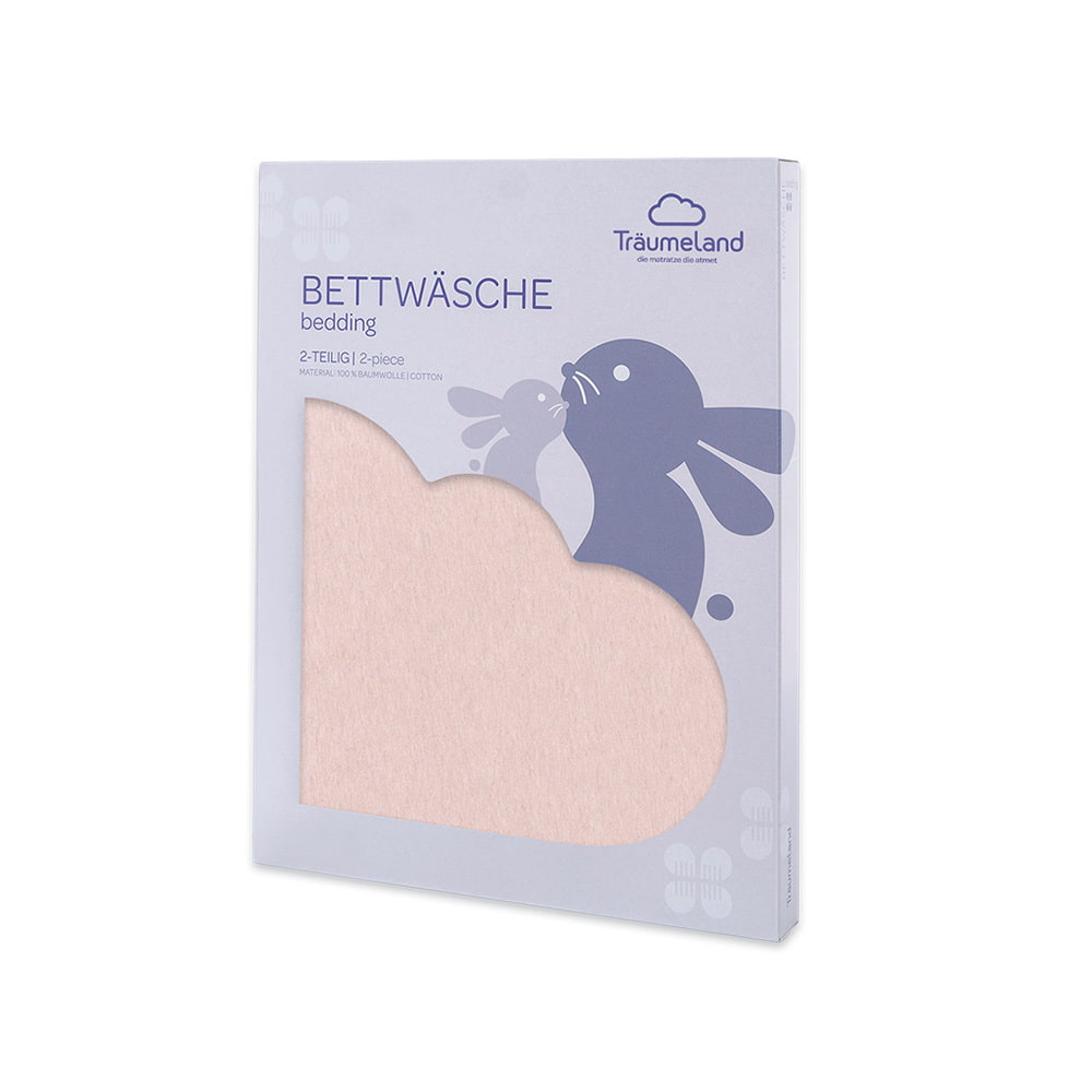 Pink-mottled bedding, packaged