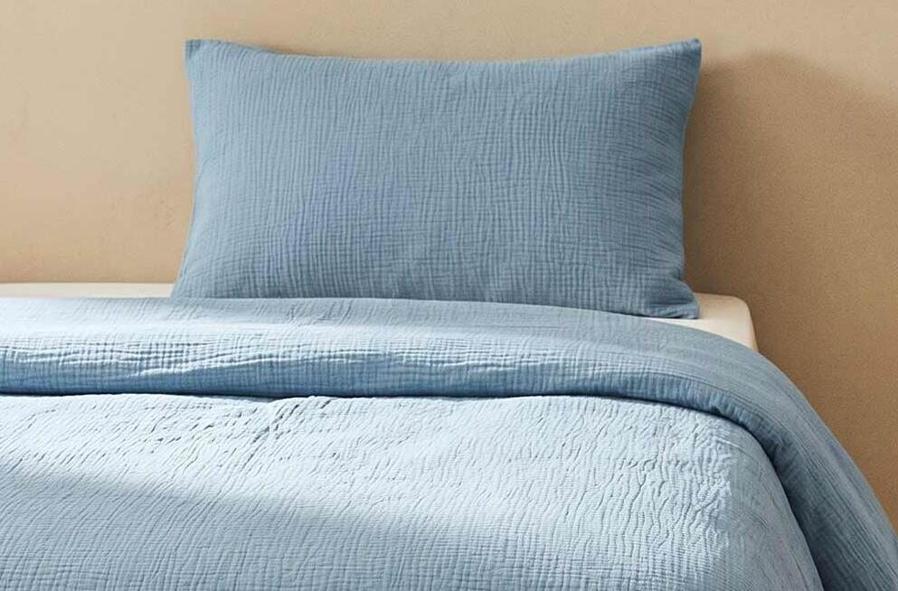 Ropa de cama de muselina Denim azul Ropa de cama infantil Azul claro en muselina para cuna